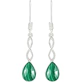 Teardrop Shape Natural Gemstone Dangle Earrings for Women - Handmade 925 Silver Plated Lightweight Birthstone Bohemian Jewelry - Perfect for Birthday & Special Occasions