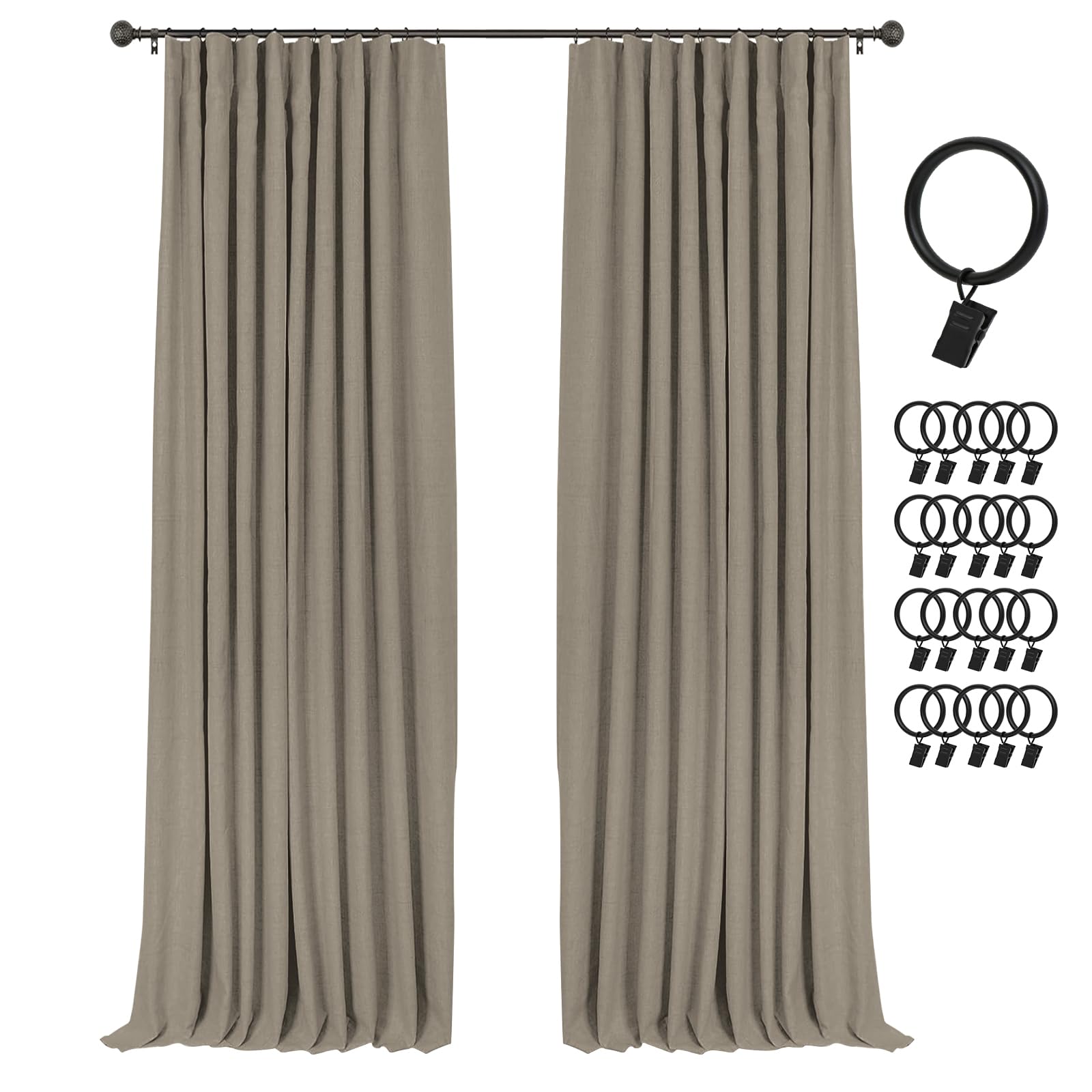 Photo 1 of INOVADAY 100% Blackout Curtains for Bedroom, Black Out Curtains 84 Inch Long, Clip Rings Linen Blackout Drapes, Thermal Insulated Room Darkening for Living Room, 2 Panels - Fauxlinen,W50xL84