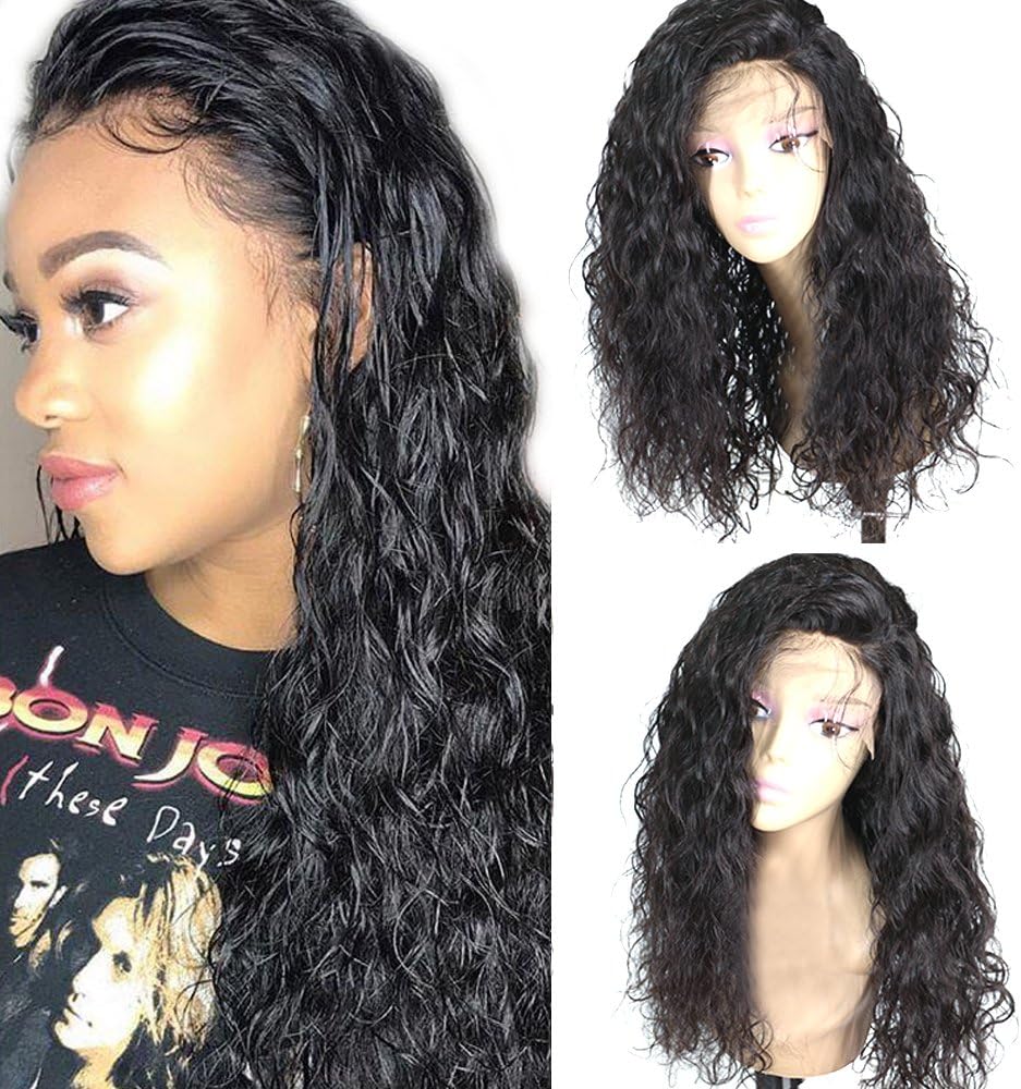 Freyja Glueless Lace Front Wigs Long Natural Curly Wave Realistic Looking Synthetic Lace Front Wig Natural Hairline Heat Resistant Fiber Wig For Women with Baby Hair (22 Inch Black Color)