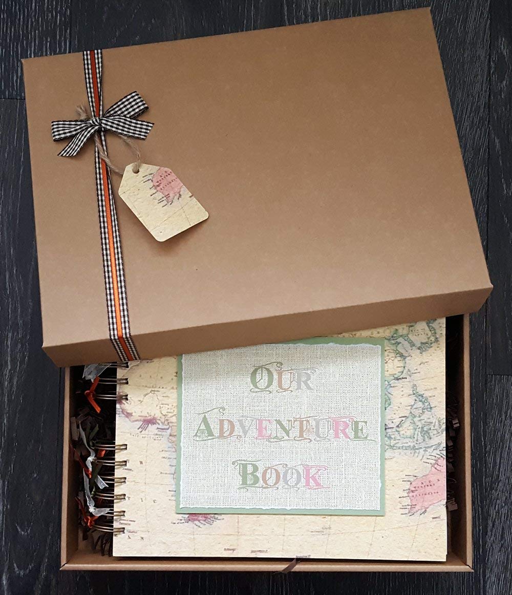 Our Adventure Book, Handmade 10” x 8” Travel Scrapbook in gift box