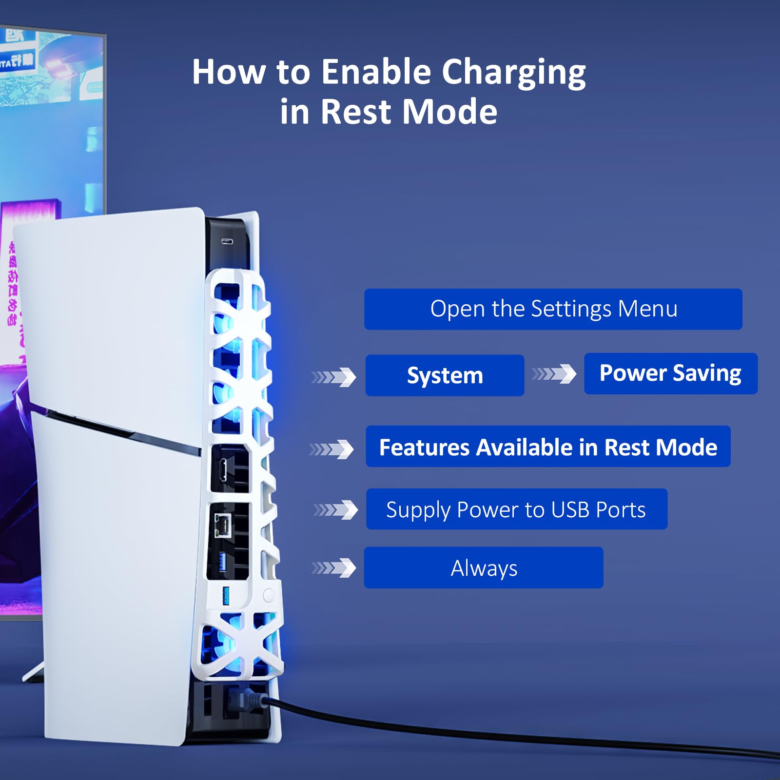 NexiGo PS5 Slim Silent Enhanced Cooling Fan with Adjustable Speed, Auto Power On/Off, with USB 3.0 Port, Efficient Cooling System for Both PS5 Slim Disc and Digital Editions (White)