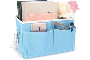 Ndeno Bedside Caddy Storage Bag Hanging Pocket Organizer for Bunk & Hospital Beds Crib,Dorm Rooms Bed Rails for Remotes Mobile Phone Keys, Glasses, Books (Blue)
