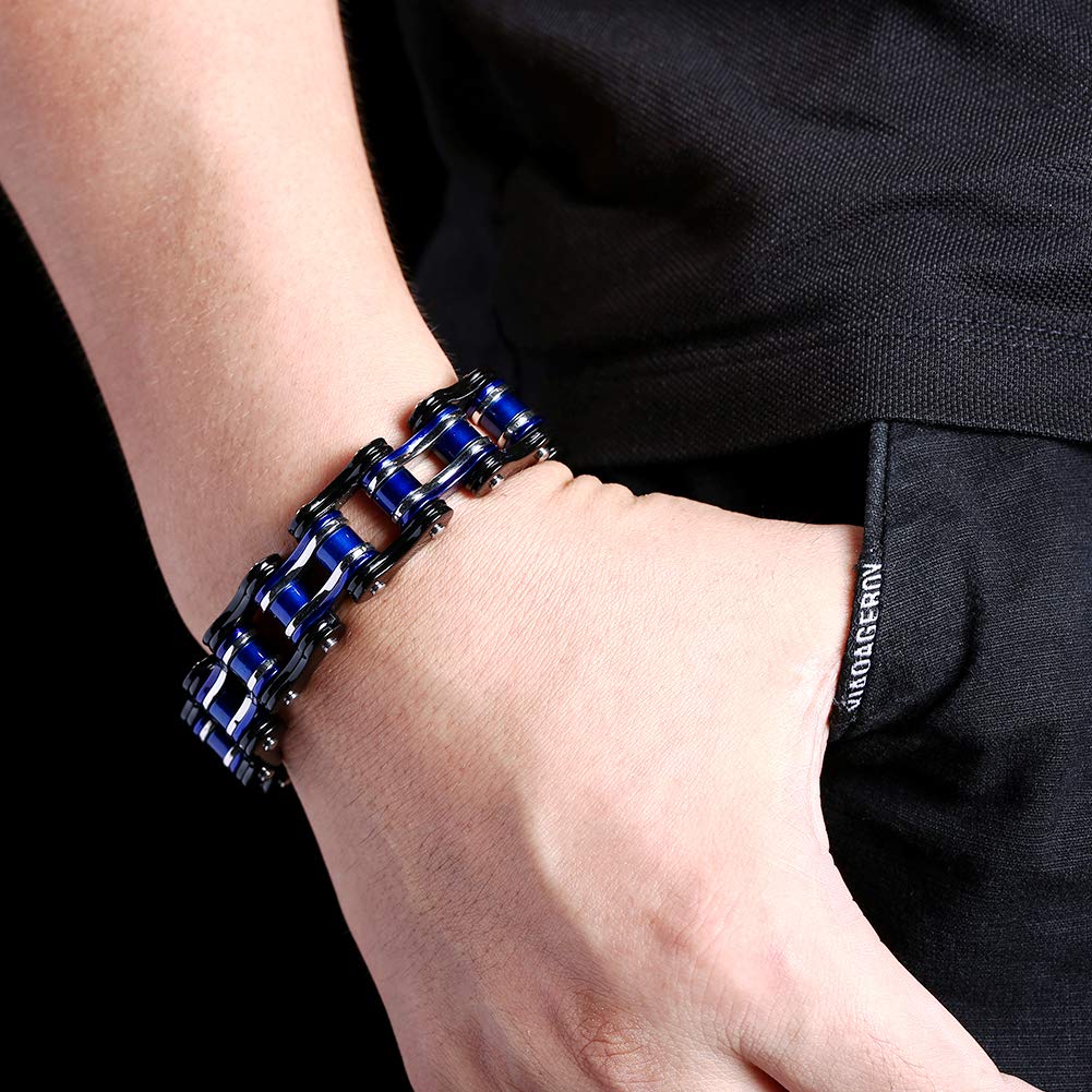 AICHIC Link Chain Bracelet for Men Women, Fashion Stainless Steel Bracelet Jewelry Imitating Car Chain Blue and Black