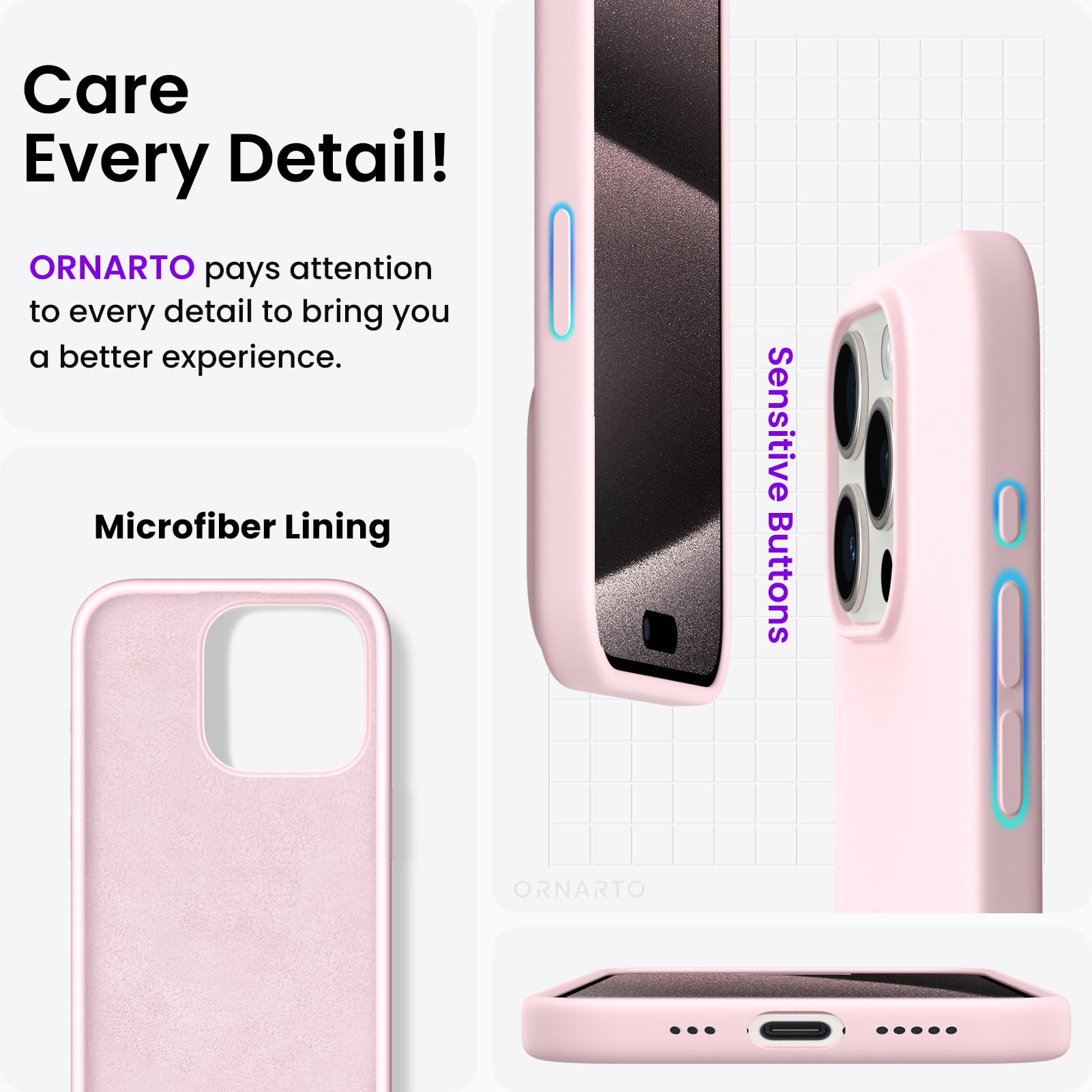 ORNARTO Compatible with iPhone 15 Pro Case 6.1