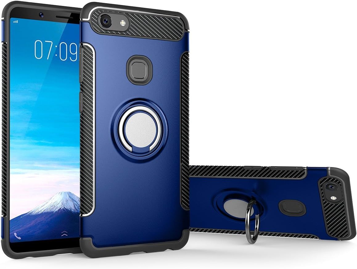 Vivo V7 Case, EVERGREENBUYING Hybrid Dual Layer 2 in 1 with 360 Degree Rotating Ring Grip Holder Kickstand Shockproof Protective Case for Vivo V7 / Y75 5.7" - Blue