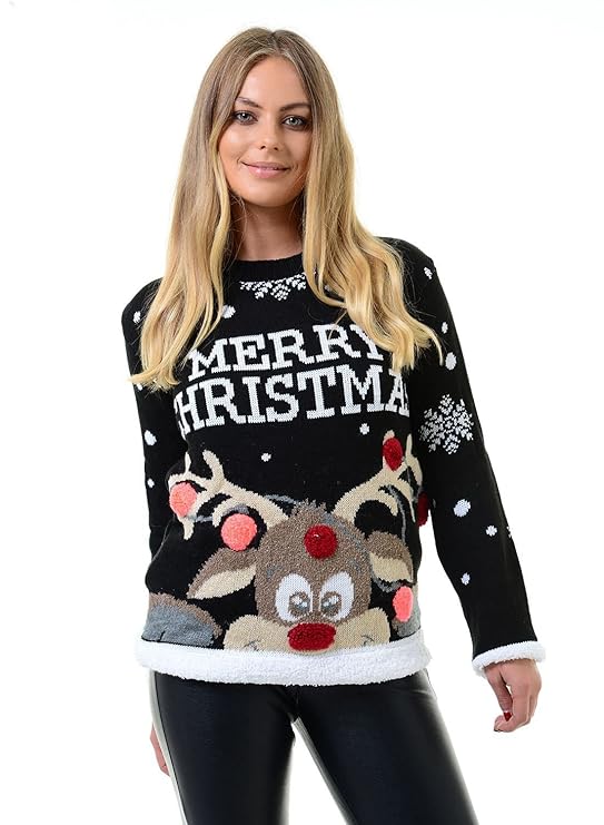 Mymixtrendz. Damen Damen Weihnachten Rentier Frohe Weihnachten Neuheit 3D Bubbles Pullover Pullover 8-22