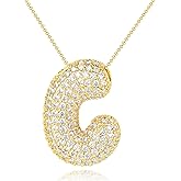 ANGELLIS Large Gold Bubble Letter Necklace for Women - AAAAA Cubic Zirconia Chunky Initial Pendant, 14K Gold Plated Balloon Letter Pave Necklace for Valentine Jewelry Gifts ﻿