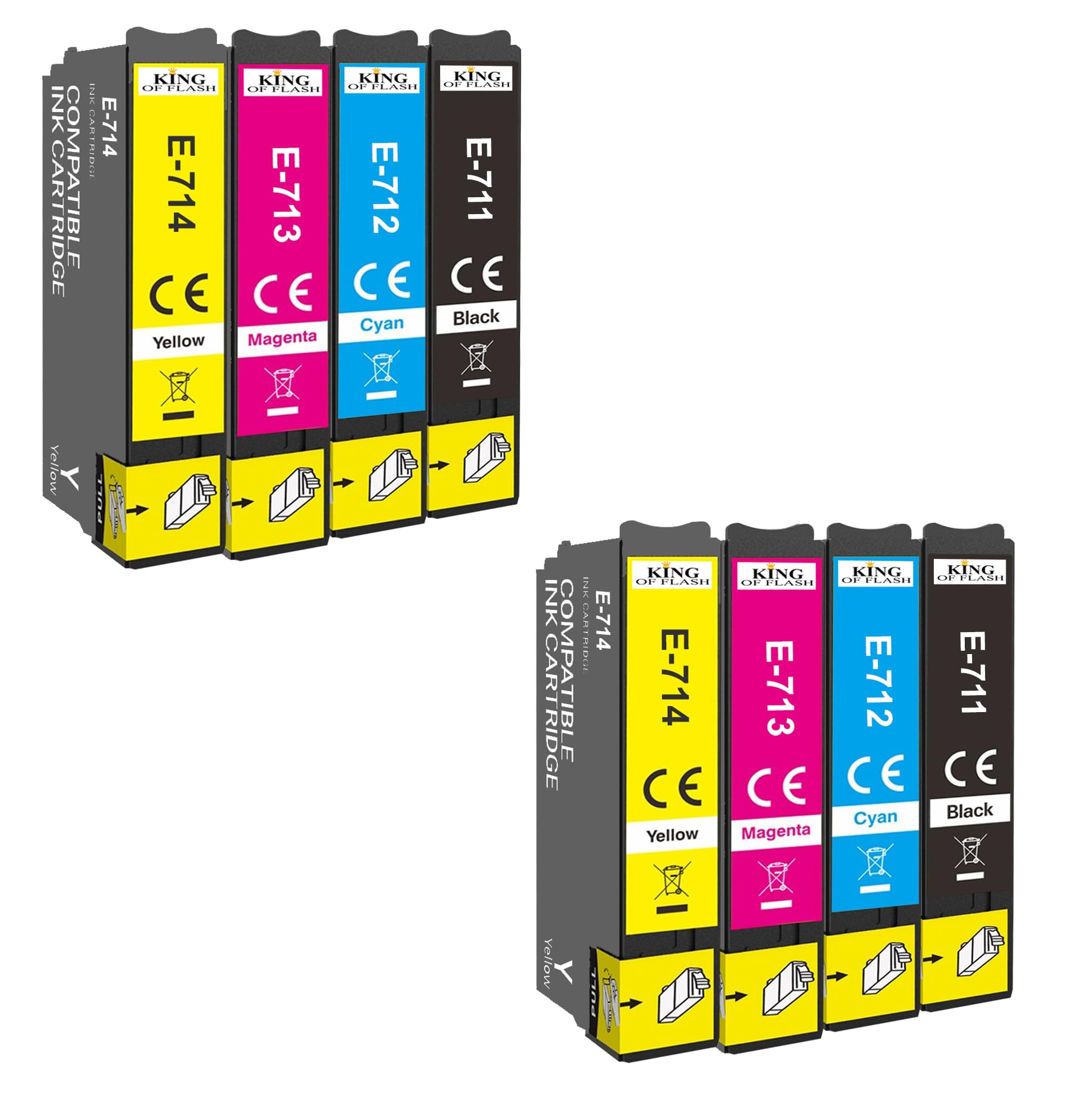 KING OF FLASH 2 Full Set Compatible Printer Ink Cartridges For Epson T0715 - Epson Stylus D78, D92, D120, DX4000, DX4050, DX4400, DX4450, DX5000, DX5050, DX6050, DX7000F, DX7400. DX7450