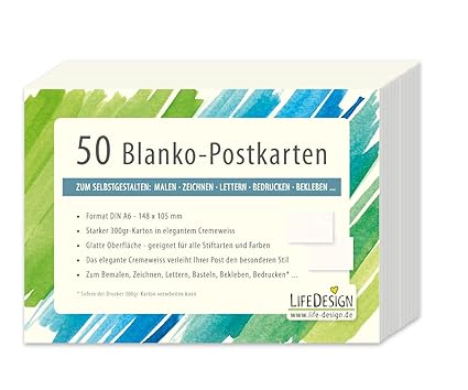 50 Blanko-Postkarten zum Selbstgestalten 300g starker Karton in elegantem creme-weiß DIY glatte Oberfläche – schnell trocknen