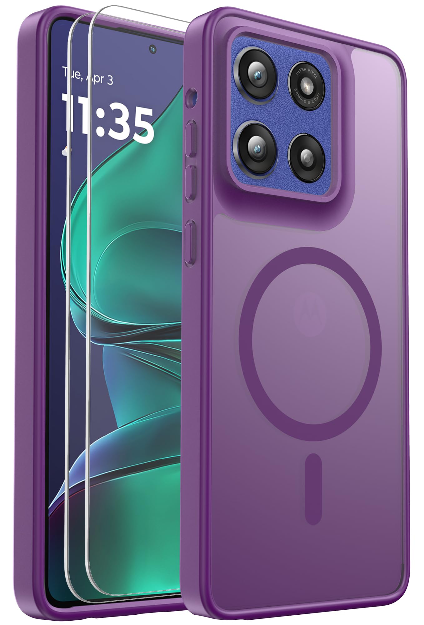 Photo 1 of ** case only**
for Motorola Moto G Stylus 5G 2025 Case Magnetic Shockproof, [Fit for MagSafe] [Glass Screen Protector] Translucent Anti-Fingerprint Case for Motorola Moto G Stylus 5G 2025 (Purple)