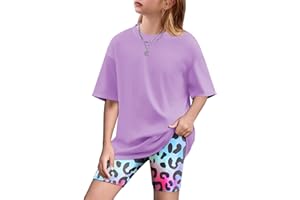 Arshiner Girls Clothes Summer 2 Piece Outfits Drop Shoulder T-Shirts and Biker Shorts Kids Fashion Clothing Sets