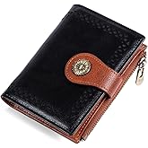 VEESKYEE Small Wallet Women RFID Blocking Soft Leather Bifold Compact Card Holder Wallet for Women with Zipper Coin Pocket Black Brown