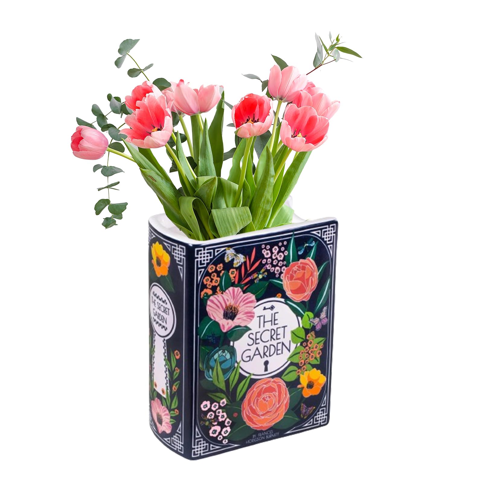 Small Book Shaped Decorative Vase, Ceramic Book Vase for Flowers, Unique Book Flower Vase Modern Decorative Vase for Home Office Bookshelf Living Room Bedroom Decor