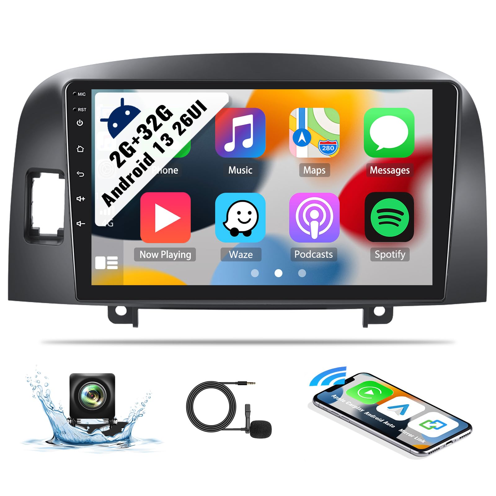 Photo 1 of SIXWIN Android Car Stereo for Hyundai Sonata NF 2004-2008 2G+32G with CarPlay Android Auto Mirror Link 26UI 9 Inch Touch Screen Car Radio Bluetooth GPS Navigation WiFi HiFi FM Radio SWC Backup Camera