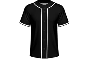 Lalkllo Men Baseball Jersey Solid Shirts Plain Casual Button Down Short Sleeves T-Shirt Sports Uniform S-2XL