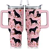 40oz Rottweiler Dog Tumbler with Handle and Straw, Funny Stainless Steel Insulated Cup with Lid and Straw, Travel Coffee Mug Water Bottle, Birthday Mothers Day Gifts for Women Men Animal Lovers