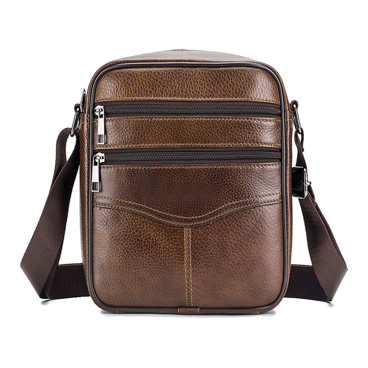 MANNUOSI Men's Shoulder Handbags retro casual Top-Handle Messenger business Wallets real leather Clutches Brown