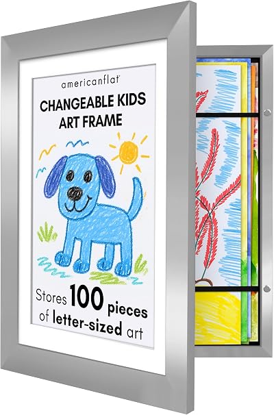 Americanflat A4 Kids Art Frame Silver Front Load Holds 100 Artworks