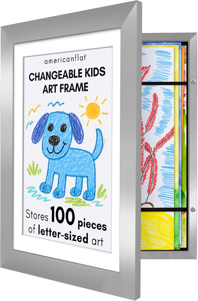 Americanflat A4 Kids Art Frame Silver Front Load Holds 100 Artworks