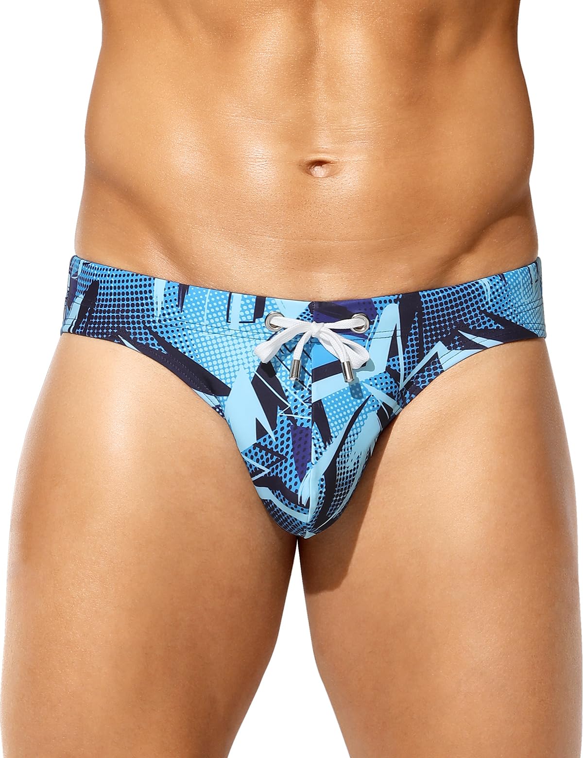 Photo 1 of Arjen Kroos Men's Swim Briefs Sexy Bikini Swimwear Mens Funny Print Swimsuit Low Rise Swimming Briefs with Drawstring, Light Blue Arrows, Small