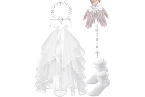 Bniksok Girls First Communion Veils Set White Floral Wreath Veil Headpiece Pearl Bracelet Sock for 1st Communion Wedding
