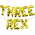 KatchOn, Huge Gold Three Rex Balloons - 16 Inch | Gold Three Rex Birthday Party Decorations | 3 Rex Birthday Decorations | Dinosaur Birthday Decorations