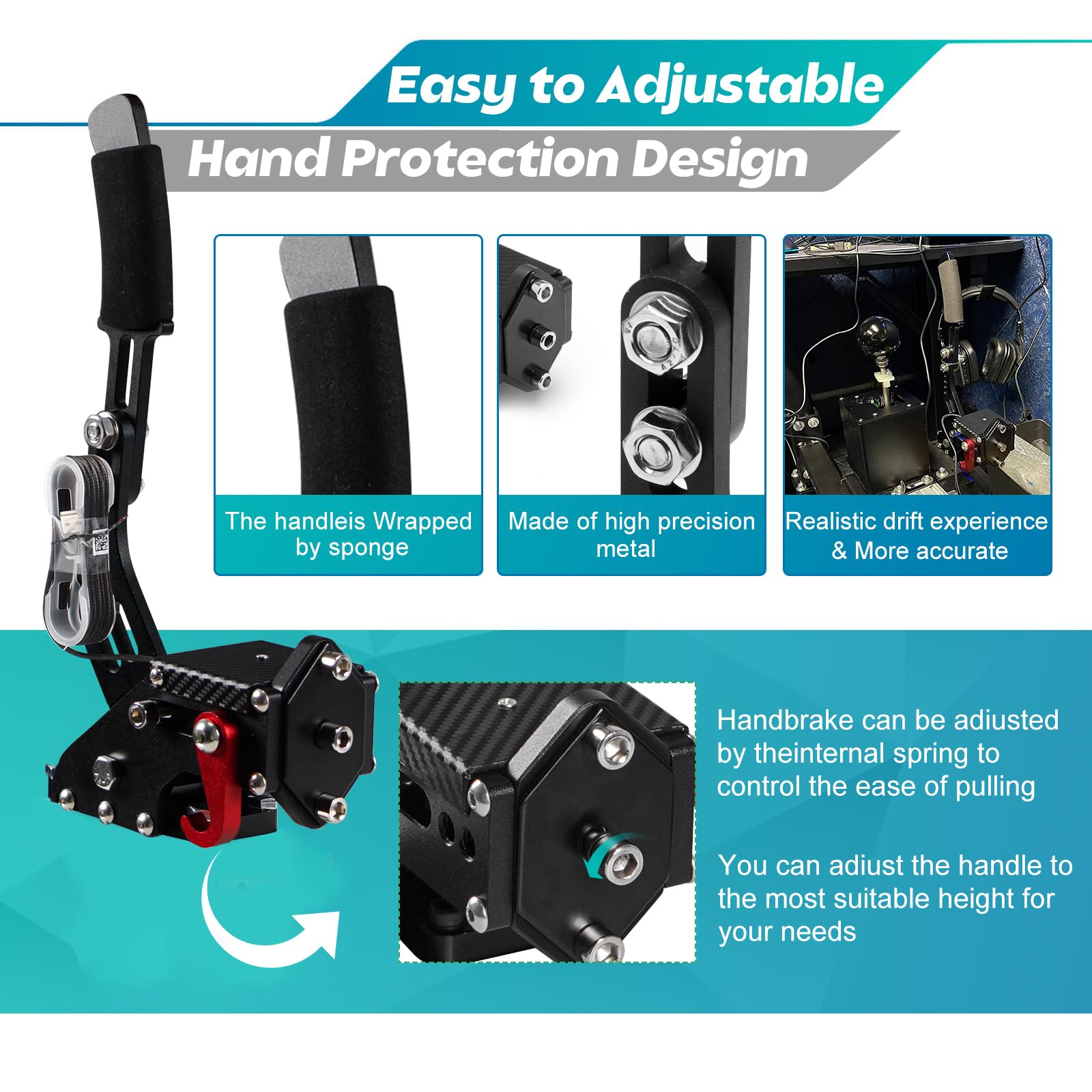 Dexepe PC USB Simulator Shifter Freno de mano de 64 bits con abrazadera en forma de L Kit de palanca compatible con ATS ETS Dust WRC Sim Racing Games Compatible con G29 G27 G25 G920 T300RS/GT Volante secuencial H