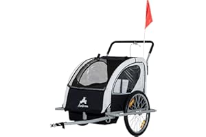 Aosom Elite Three-Wheel Bike Trailer for Kids Bicycle Cart for Two Children with 2 Security Harnesses & Storage