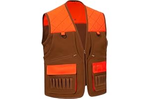 BASSDASH Multi Pockets Upland Field Bird Hunting Vest Blaze Orange Brown Water Resistant Rip Stop for Men Women