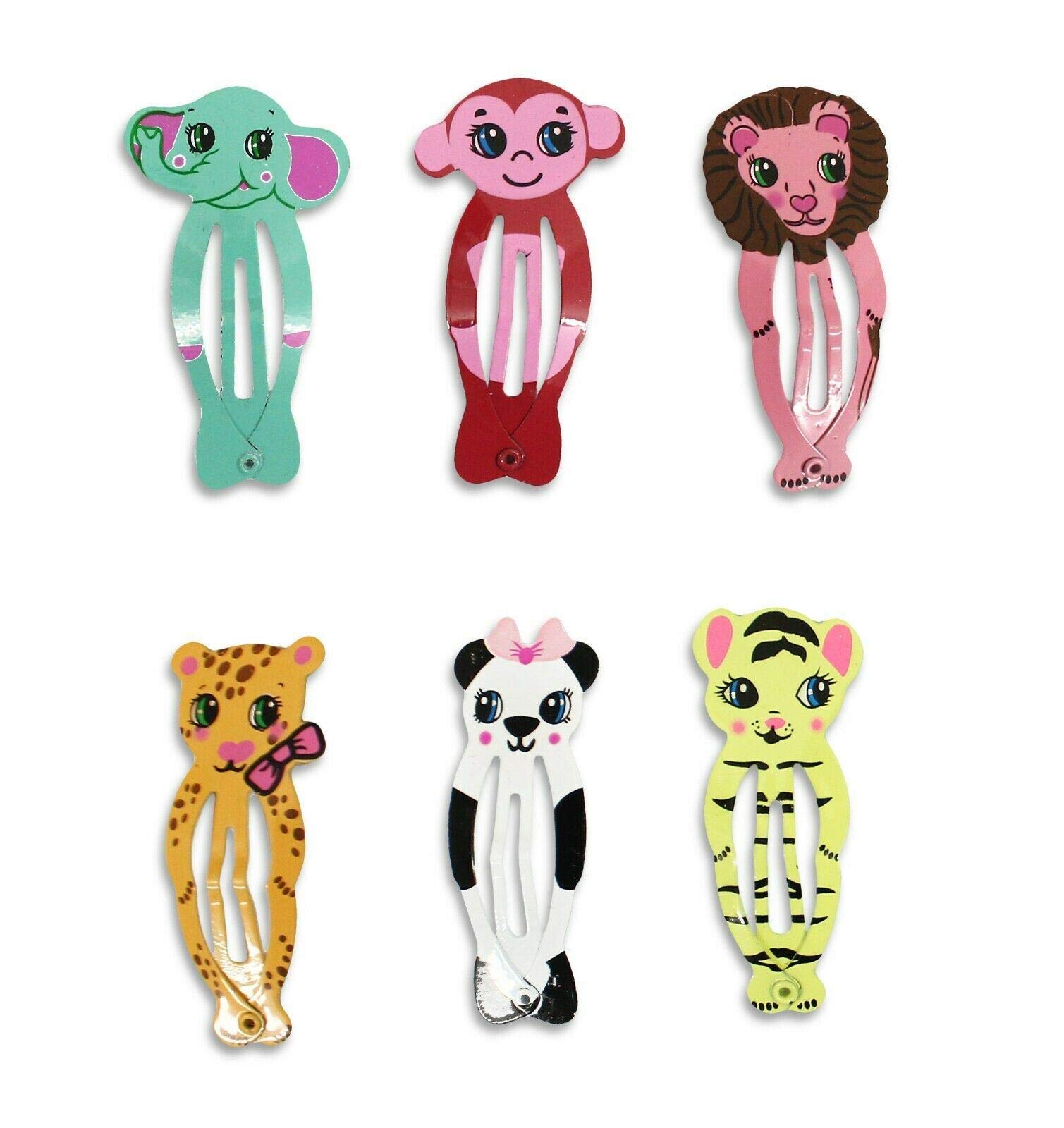 Kids Girls Bendies Sleepies Hair Snap Clip Slides - Novelty Design Set [Mixed Zoo Animals Set]
