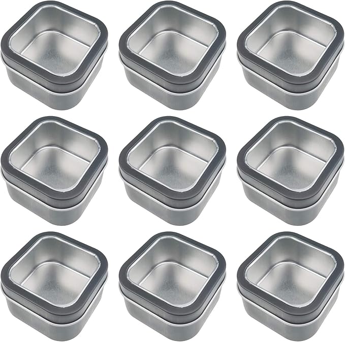 9Pack 4oz Empty Square Metal Tins with Clear Window for