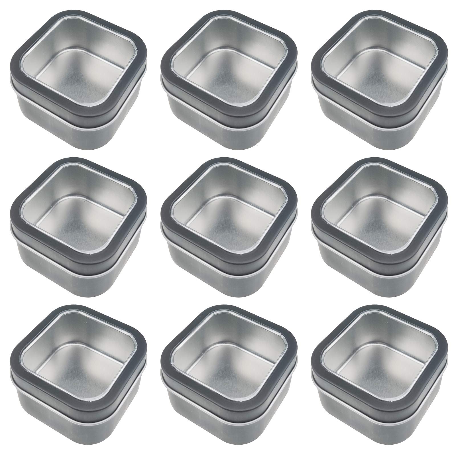 Goodma 9-Pack Empty 120ml Square Metal Tins with Clear Window for Candle Making, Candies, Gifts & Treasures, Black