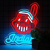 Vinray Indians Baseball Team Logo Neon Sign for Garage or Man Cave Decor,Gifts for Men Bright Neon for Party,Bar,Dorm,Office Wall Art and Game Room Decor.