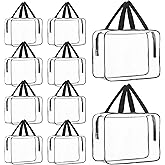 Merkaunis 10 Pack 12 x 9 inch Large Clear Makeup Cosmetic Organizer Bag with Handle PVC Plastic Toiletry Pouches with Zipper Transparent Makeup Bag, Plastic Tote Bags for Beach, Traveling