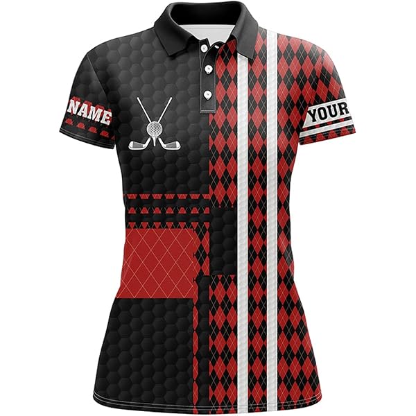 トップス house on the hill Tee (Argyle) 90 Black and Red Argyle Pattern Womens Golf Polo Shirt Custom Name