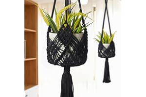 XINBOR Hanging Planter with Patterns,2Packs Macrame Plant Hangers Indoor Macrame for up to 8 inch Pot Crochet Boho Plant Hanger Holder for Indoor Outdoor with 2S Shaped Stainless Steel Hooks (Black)