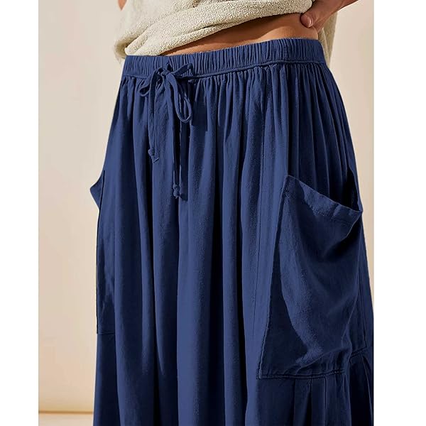 MALINFANDOR WOMEN’S OVERSIZED LOOSE PANTS COTTON LINEN WIDE LEG ELASTIC WAIST RELAX FIT BLOOMERS TROUSERS WITH POCKETS(DARK BLUE,M)