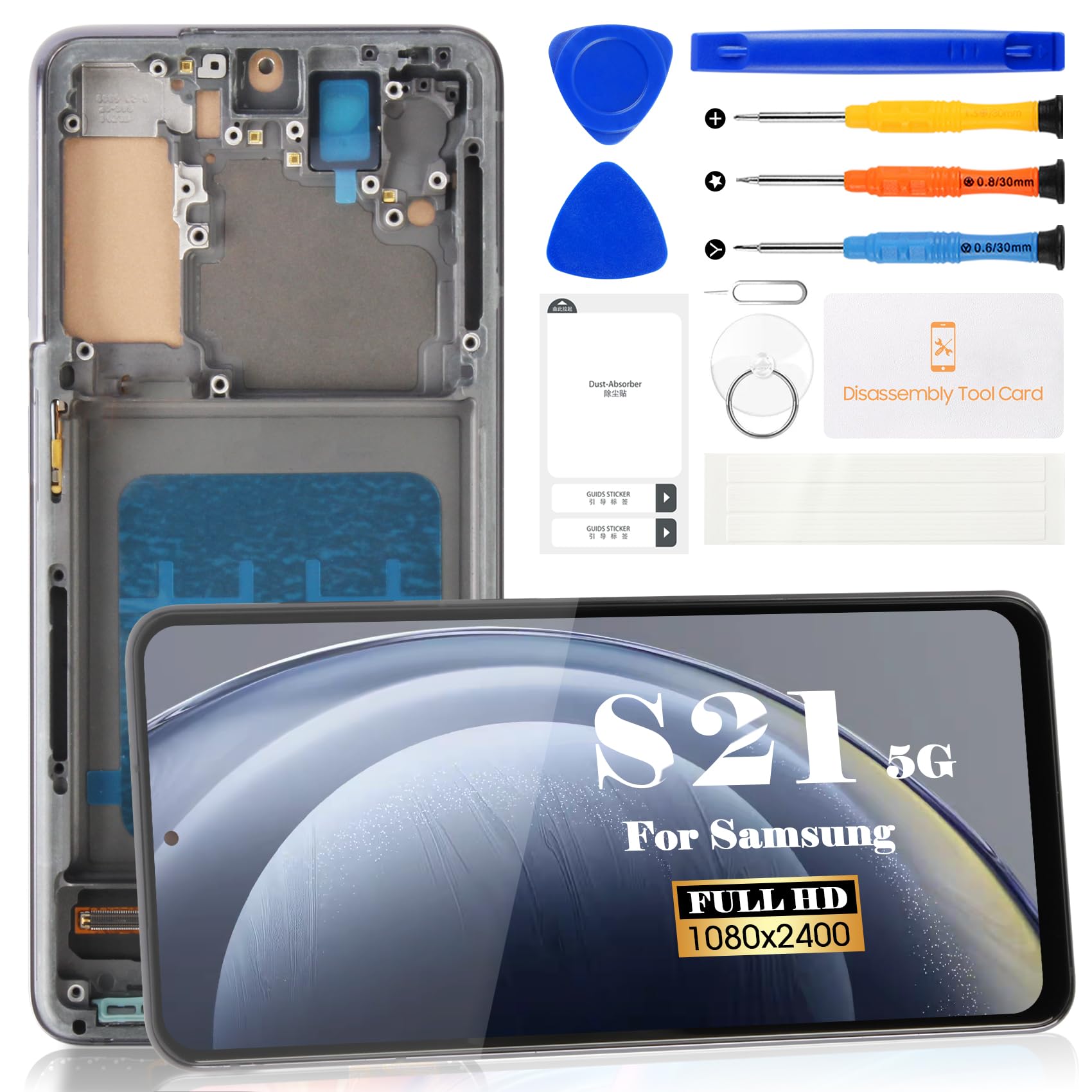 Photo 1 of TFT for Samsung Galaxy S21 5G LCD Screen Replacement for Samsung Galaxy S21 4G SM-G991B SM-G991U SM-G991N Display Touch Digitizer Assembly SM-G9910 Repair Parts Kits with Frame(Black, No Fingerprint)