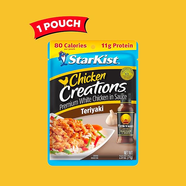 STARKIST CHICKEN CREATIONS TERIYAKI POUCH (2.6 OZ – 1 PACK) FULLY COOKED HIGH PROTEIN WHITE MEAT, NO DRAINING, READY TO EAT FOR SALAD AND SANDWICHES