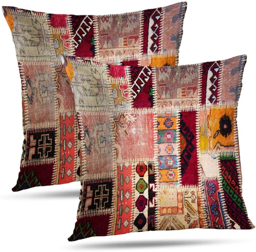 Kutita Set of 2 Decorative Pillow Covers 18 x 18 inch Throw Pillow Covers, Background of an Old Worn Carpet Sewn with Thick Threads Pattern Double-Sided Decorative Home Decor Pillowcase