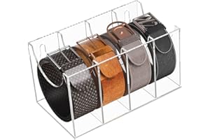 Sezanrpt 4 Compartments Acrylic Belt Organizer, Clear Belt Storage Organizer for Closet, Wall Mount Belt Holder