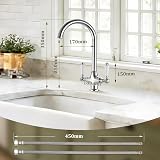 Funime Traditional Kitchen Sink Mixer Tap Ceramic Dual Lever 1 Hole Brass Chrome view 4