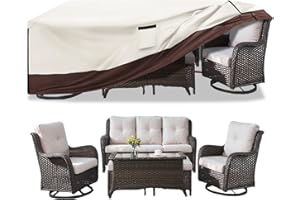 Aacabo Patio Furniture Cover for 5 Pieces Set-Waterproof 600D Oxford Fabric Cover for 5 PCS Outdoor Sets Wicker Metal Couch Rocking Glider Swivel Chairs Ottomans Sectional Sofa Dining Chair Beige