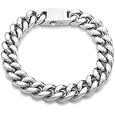 YL Miami Cuban Link Chain Bracelet Solid Stainless Steel, Real 18K Gold/Black Rhodium Filled Punk Wrist for Men Women, Upgrade Buckle Clasp