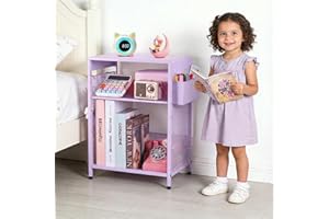 ECOLOVI Purple Kids Nightstand, 3-Tier Small Side Table for Small Spaces, Narrow End Table with Adjustable Storage Shelf, Girls Bedside Table for Toddler in Nursery, Living Room Sofa, Bedroom, Office