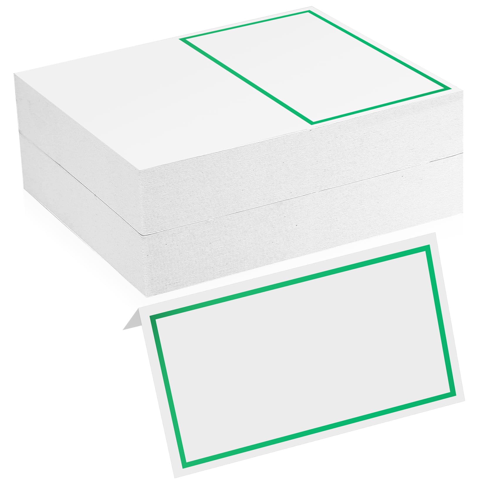 106 Pcs Table Place Cards, White Blank Tent Card Name Cards with Green hot Stamped Border, Wedding Place Card for Weddings Banquets Events Table Setting Party Dinner Reception Seating