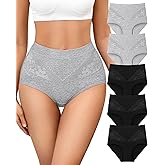 ORLAROY Women's Cotton Underwear Slight Tummy Control High Waisted Postpartum Panties Ladies Soft Full Coverage Briefs 5 Pack