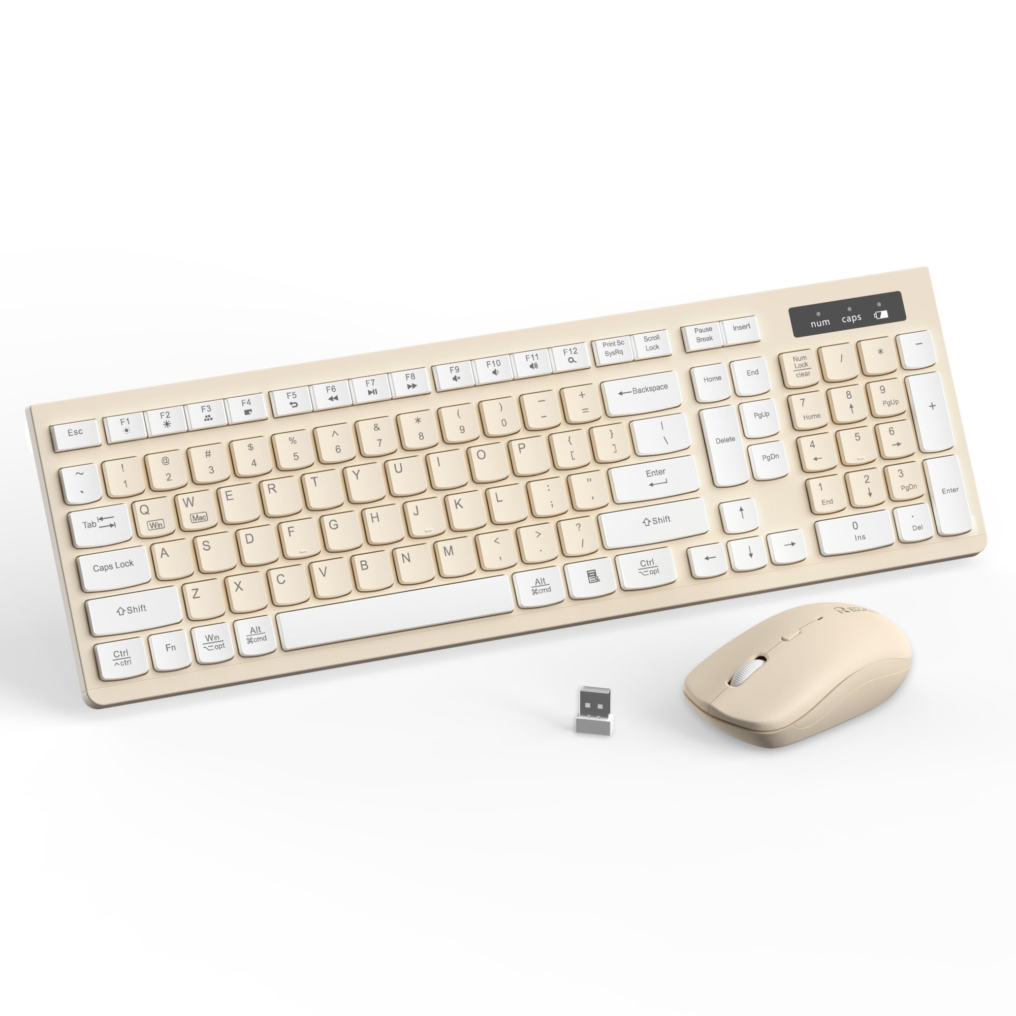 Photo 1 of Wireless Keyboard and Mouse Combo, Full-Sized Wireless Keyboard and Adjustable DPI Mouse, 2.4GHz USB Receiver, Keyboard and Mouse for PC, Windows, Desktop, Laptop (Latte Color)