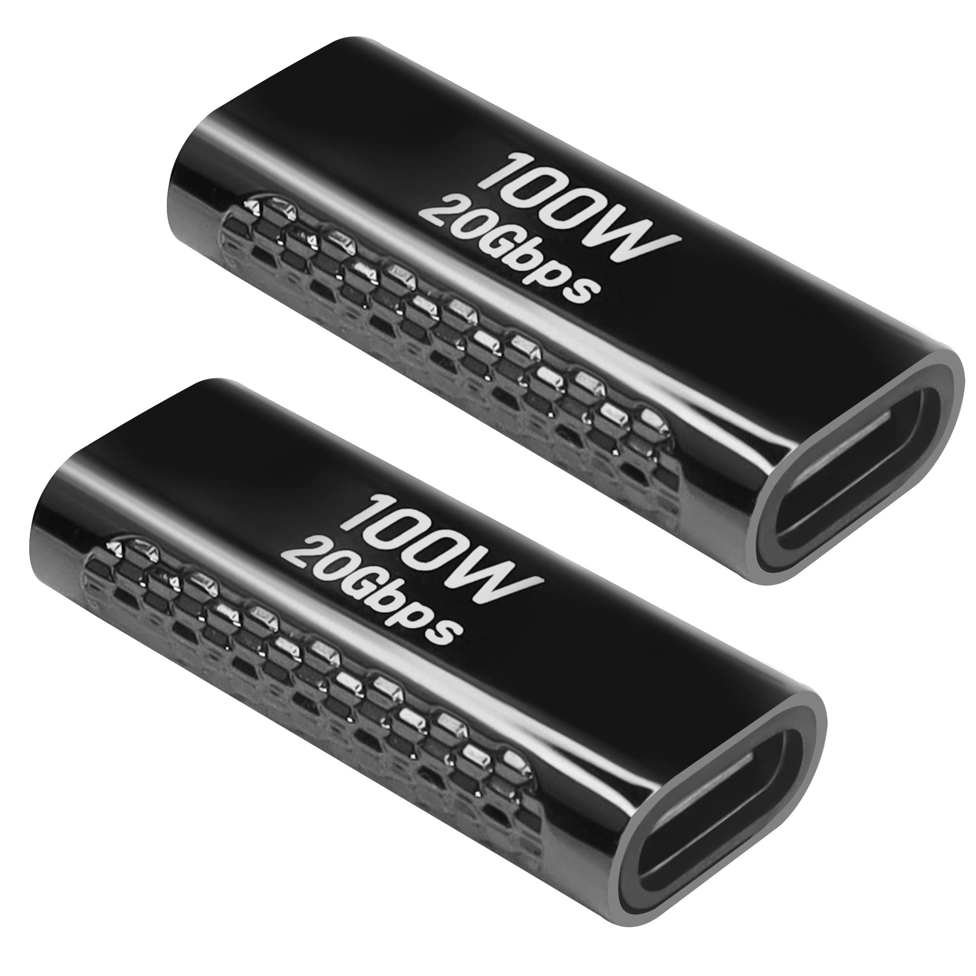 QIANRENON 20Gbps USB C Female to Female Adapter Coupler USB3.2 Type C Female to Female Connector Extender, Support 100W PD Fast Charging 8K Audio/Video, ZN Alloy, Bright black, 2Pcs