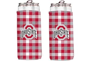KOLDER College Team Logo Ultra Slim Beer 12oz Can Holder Coolers - 2-Pack (Ohio State (Buckeyes) - Plaid Collapsible)